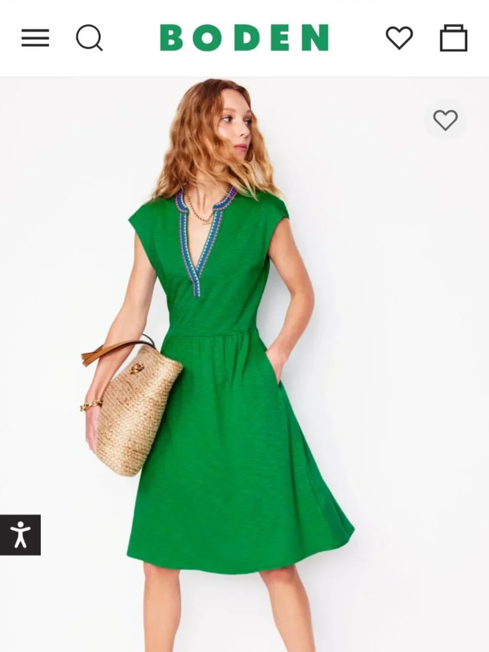 Boden: Chloe Embroidered Short Dress in Rich Emerald - Picture 1 of 7